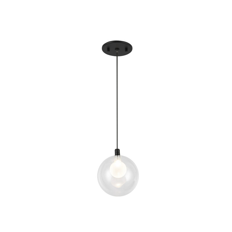 Luminaire suspendu en verre 5 pouces Bolla, Noir, Transparent
