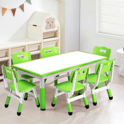 47" Kids Table and 6 Chair Set - Height Adjustable Toddler Activity Table with Erasable Graffiti Desktop, Non-Slip Legs for Preschool, Art & Craft, Gr