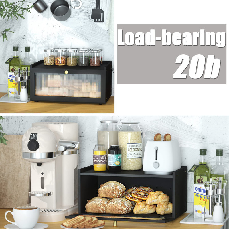Bread Box For Kitchen Countertop,Large Modern Bamboo Bread Box With Window Bread Storage Container,(Black)