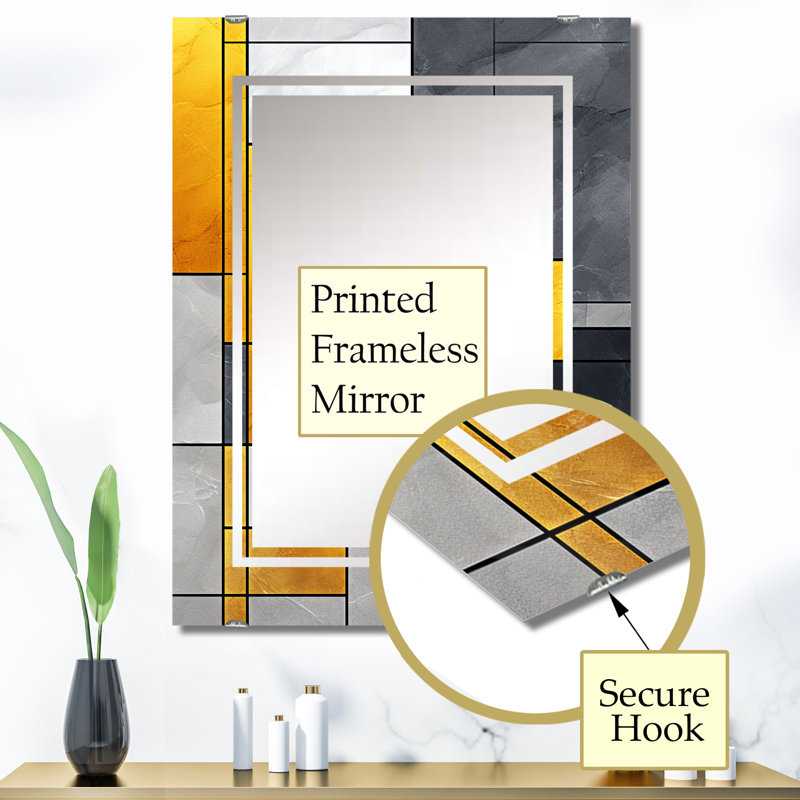 Jaune et gris Fusion géométrique I - Miroir mural abstrait géométrique MIR137555, 40 po x 30 po