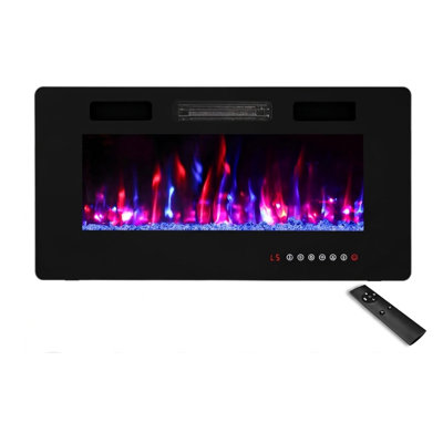36" Recessed and Wall Mounted Electric Fireplace - Ultra-Thin 1500W Heater with 12-Color Flame Effect