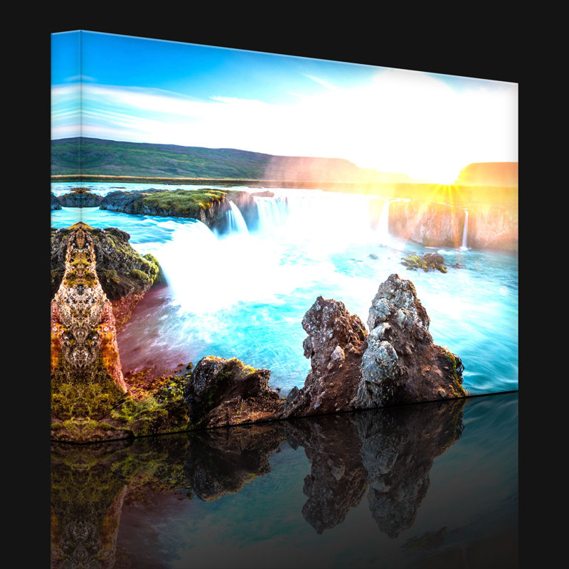 Idyllic Waterfalls At Sunset by No - Wrapped Canvas Print, 40cm H x 60cm W x 4.5cm D, With lighting