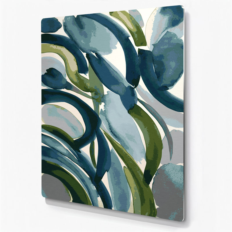 Abstrait aquarelle 25, art mural en métal vert