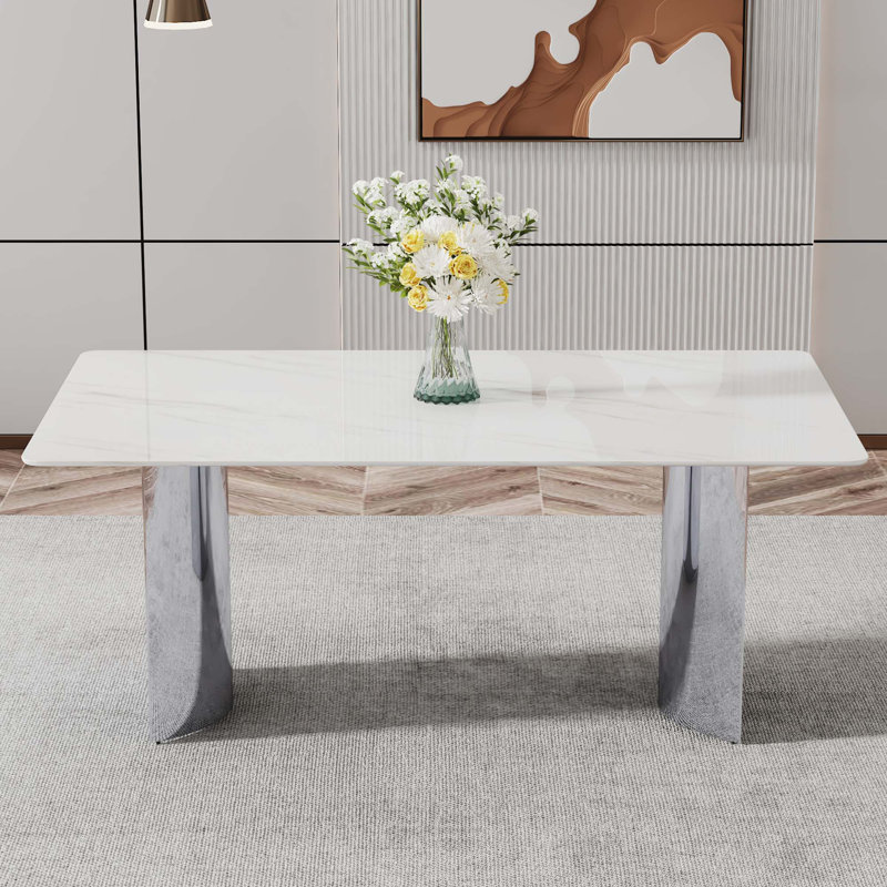 Table de salle à manger en verre marbré (table seulement), H 29,5 po x L 71 po x l 39,3 po