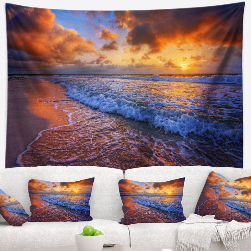 Polyester en mer de jolies vagues sous le tapisserie ciel avec accessoires suspendus inclus, H 32 po x l 39 po