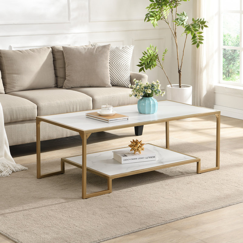 Frame Coffee Table with Storage, Gold