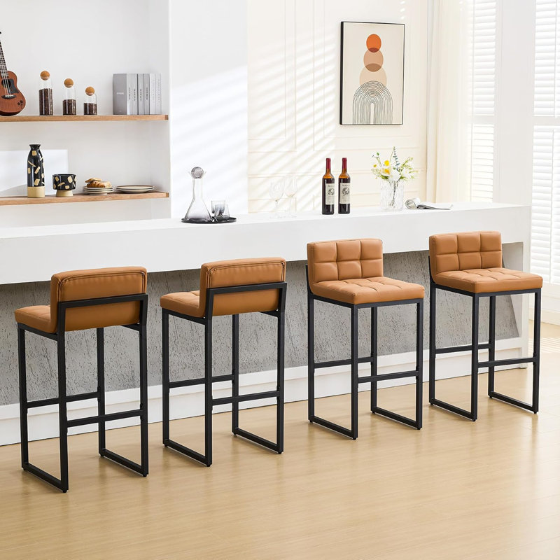 Tabouret de bar rembourré à dossier bas avec structure en métal épaissie pour îlot de cuisine, Tanné, 4
