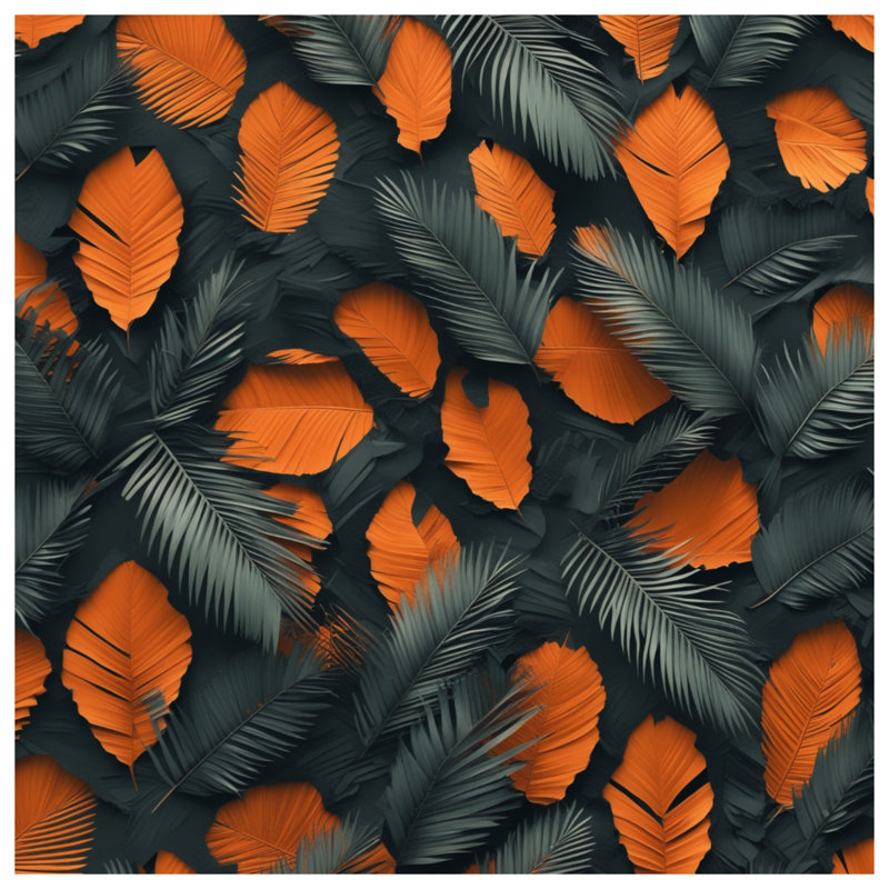 Couvre-lit feuilles de palmier orange et gris, Lit simple