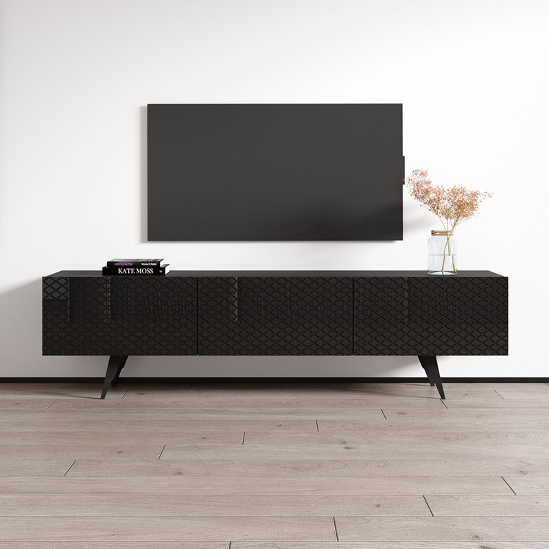 Jhream 70.9" Modern TV Stand with High Gloss Finish, Black