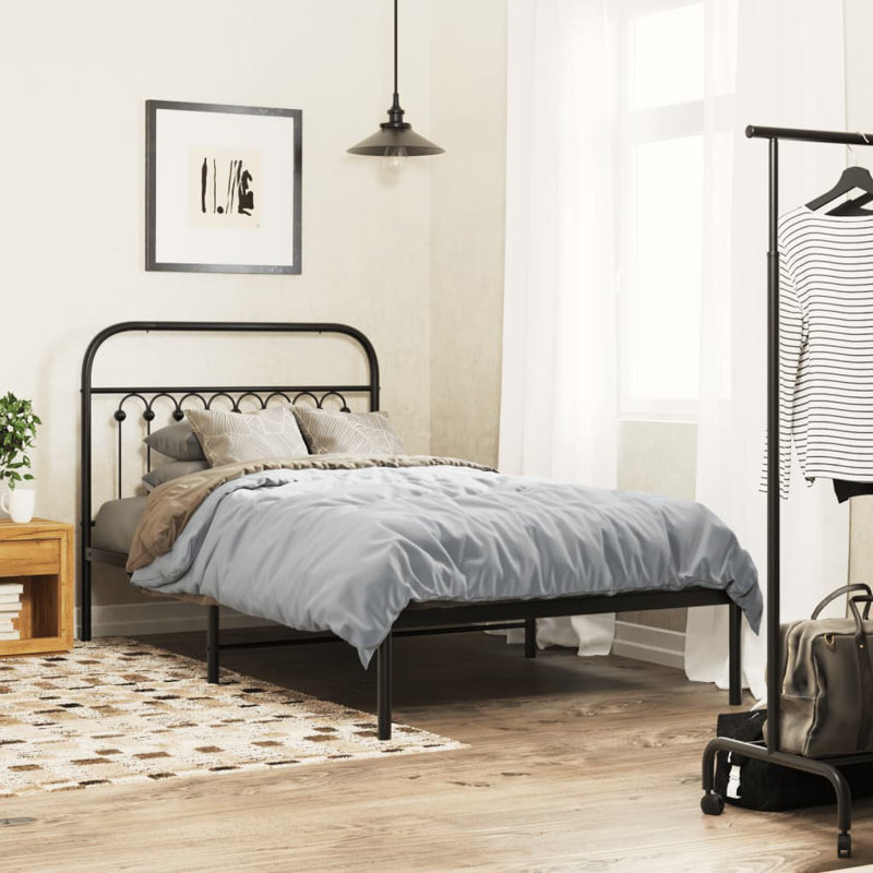 Vidaxl Bed Frame with Metal Headboard, 100cm x 190cm, Black