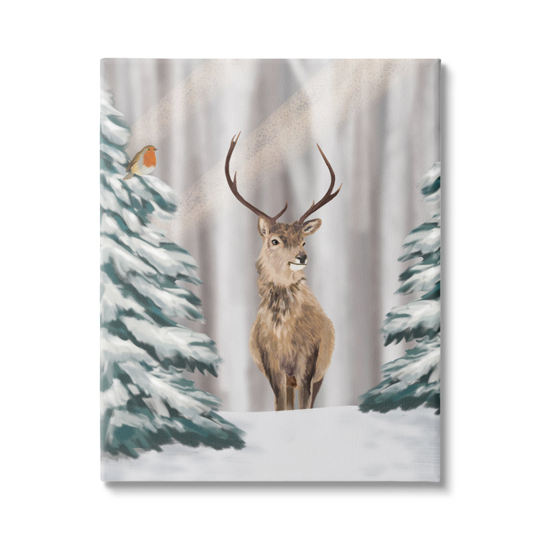 «Seasonal Deer Winter Landscape on Canvas», impression, H 20 po x l 16 po x P 1,5 po