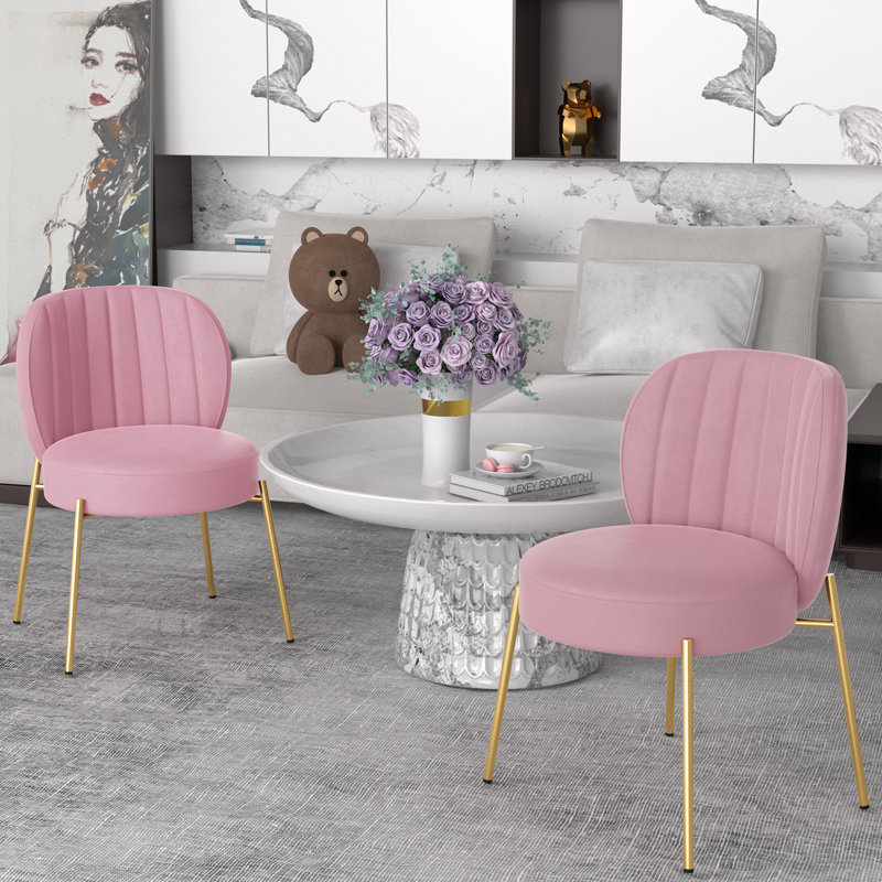 Chaise d'appoint de salle à manger rembourrée en velours Erianna, Rose