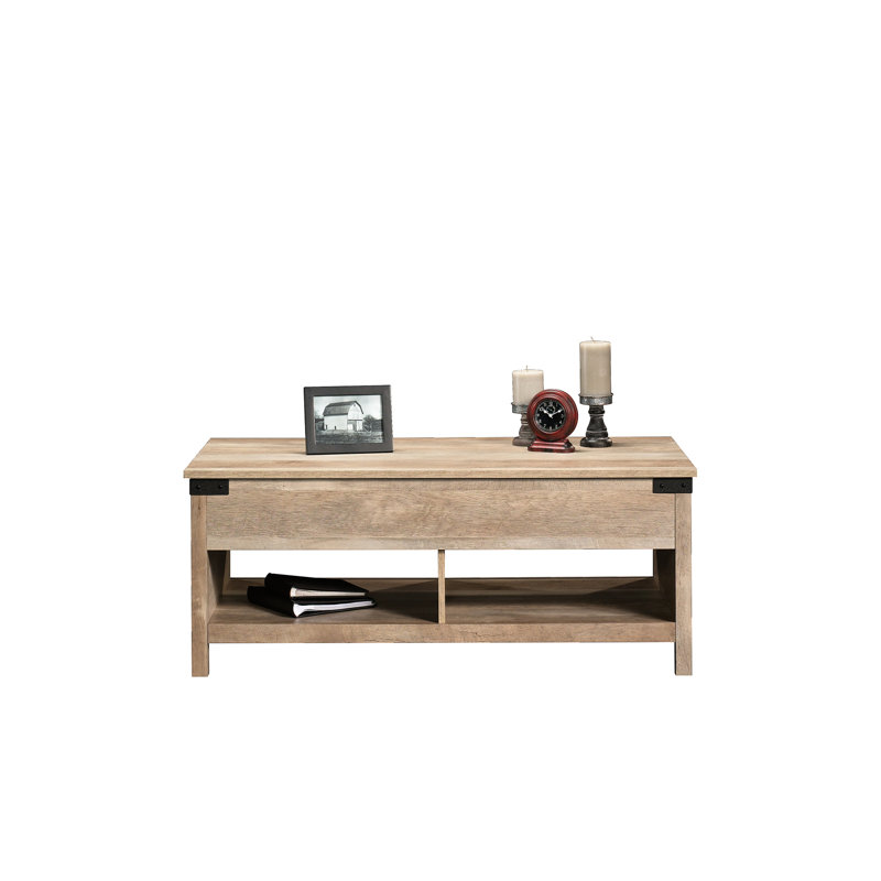Table basse à plateau relevable de couleur brune, rangement caché pour les télécommandes, articles de salon à tablettes ouvertes, profondeur de 27,46 po, surface de présentation, hauteur de 40,22 po, placement polyvalent