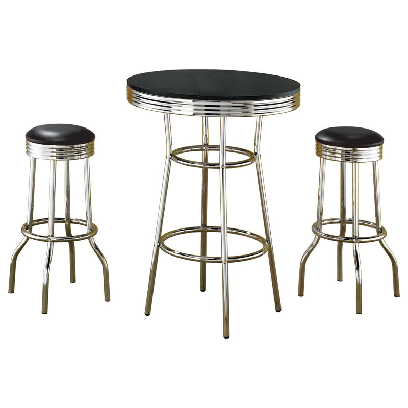 Ensemble de table bistro 3 pièces ronde des années 1950