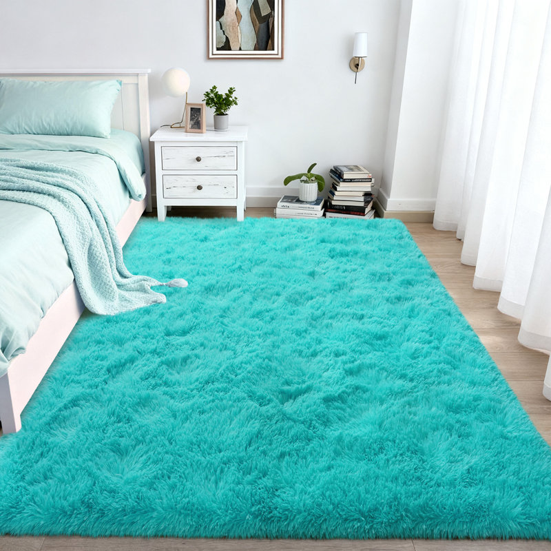 Solid Rug Soft Fluffy Blue Indoor Area Rug for Living Room Bedroom Nursery Kids Room, Rectangle 4' x 6', Teal Blue