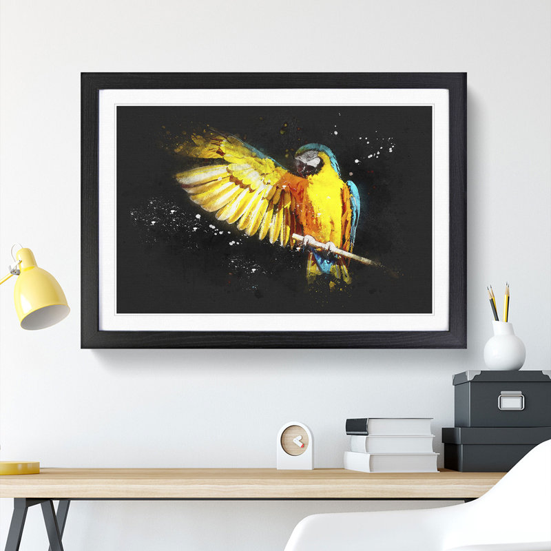 Yellow Macaw Parrot - Framed Print, 24cm H x 33cm W x 2cm D, Black Framed