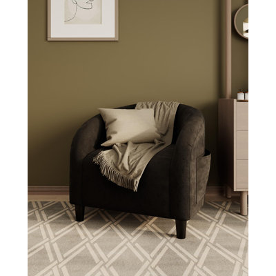Fauteuil demi-tonneau, fauteuil club rembourré avec accoudoirs, canapé simple moderne, noir