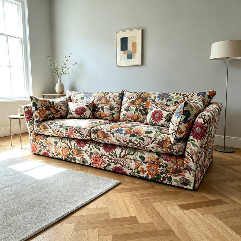 Retro Floral Upholstered Linen blend Sofa