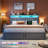 Upholstered Platform Bed with Nailhead Trim, LED Light 2-Tier Shelf Headboard, Charging Station, 2 Under Bed Storage Drawers & 2 Side Pockets, No Box Spring Needed-1619131641-1619131623