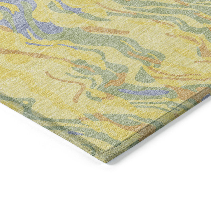 Yellow Rectangular Flat Woven Synthetic Washable Rug, 46" x 30"