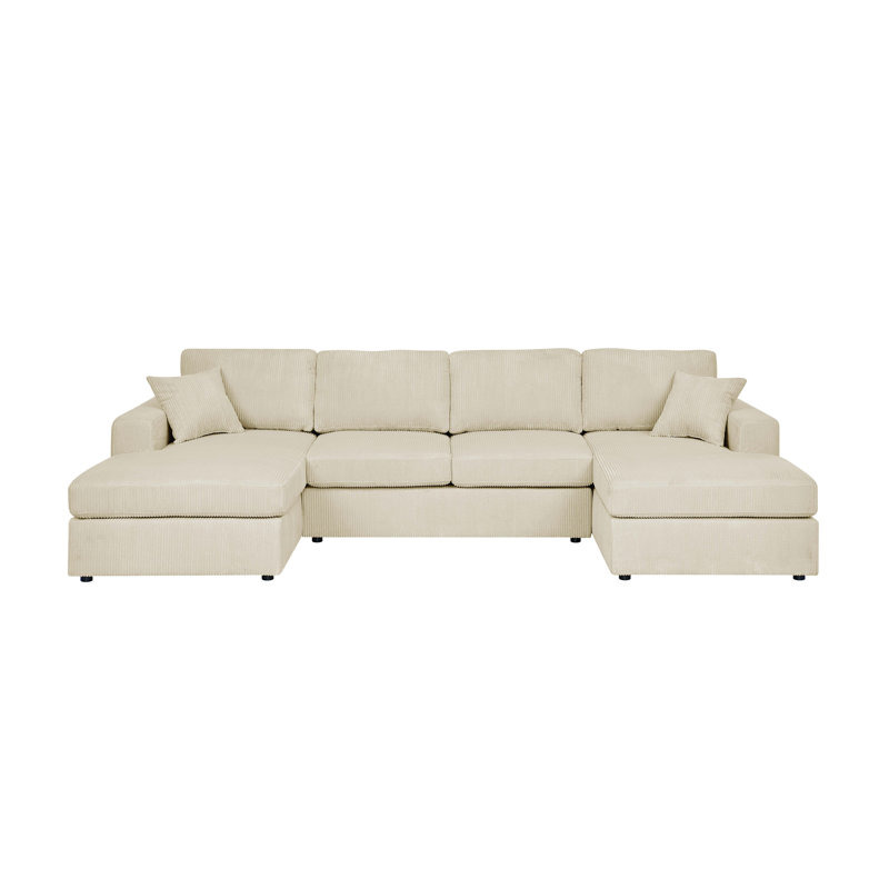 Corduroy Double-Chaise Sectional Sofa, Cream Corduroy