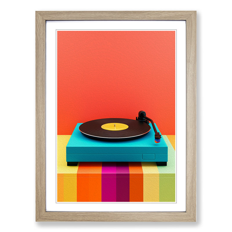 Record Player Colour Field - Single Picture Frame Print on Wood, 64cm H x 46cm W x 2cm D, Oak