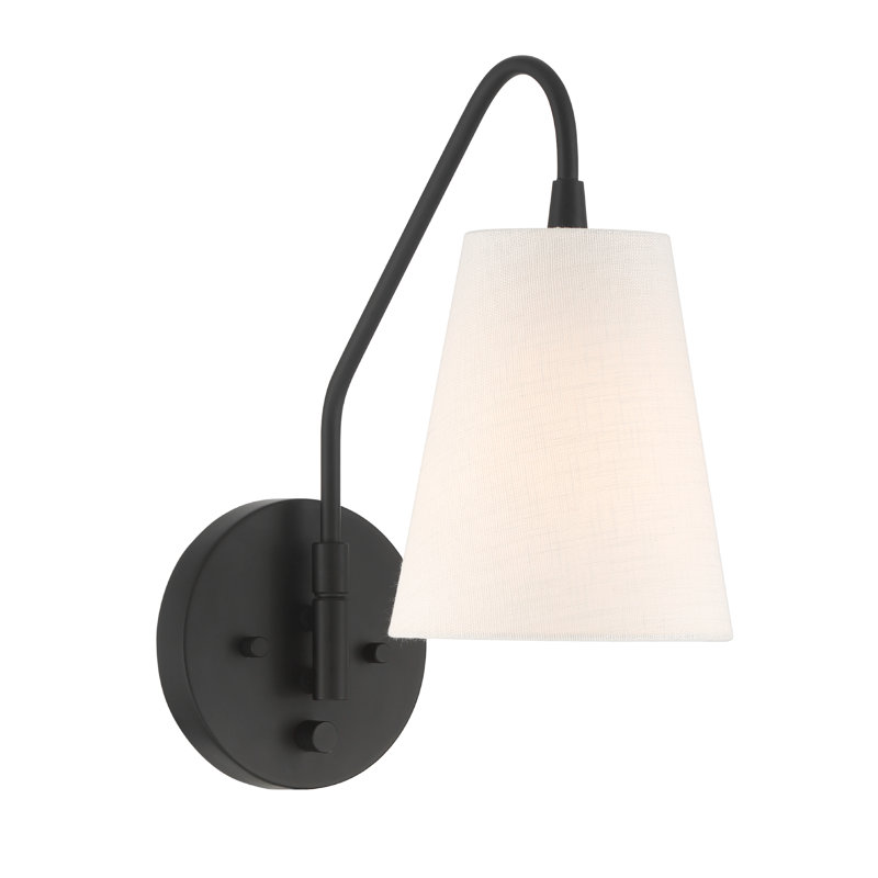 Hunter Valley Park 1 Light Large Matte Black and White Linen Plug-In Wall Sconce Light Fixture, Matte Black