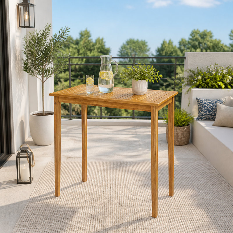 Table de bar d'extérieur minimaliste en bois d'acacia, Finition teck