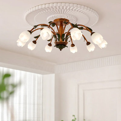 American Country Style 10 Flower Frosted Glass Shades Sputnik Ceiling Light Fixture