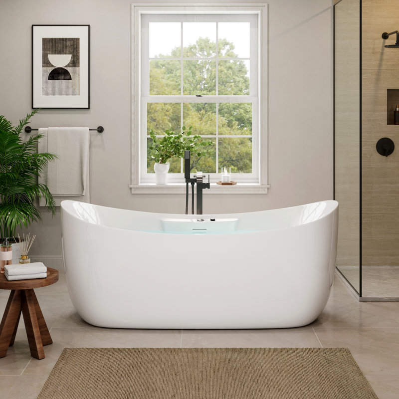 Baignoire tourbillon autoportante en acrylique 71 po x 31 po avec drain et trop-plein en acrylique