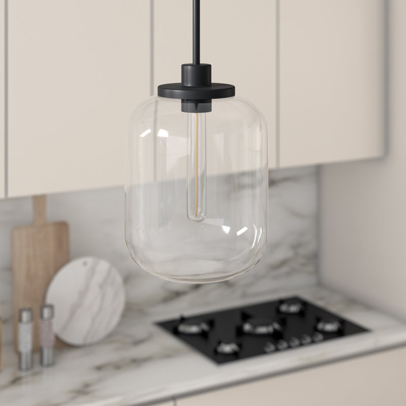 Agnolo 9.62" Wide Pendant with Glass Shade in Blackened Bronze/Clear, Blackened Bronze, Clear