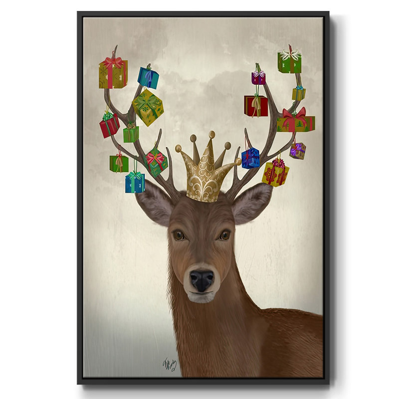 Cerf portant un cadeau de Noël, Noir, H 25 po x l 17 po x P 1,5 po