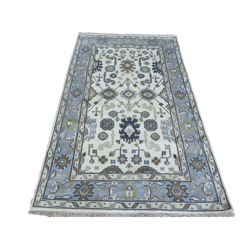 Tapis oriental noué à la main ivoire Oushak