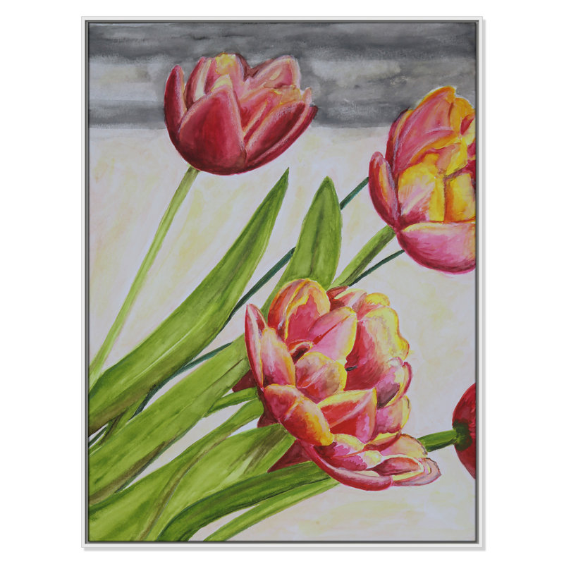 Reproduction de tulipes par Mike Ragan pour , H 49,5 po x l 37,5 po, Blanc