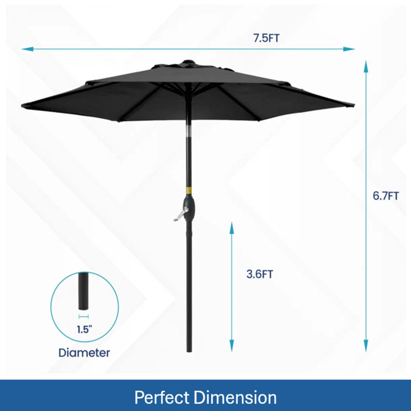 Parasol de qualité supérieure avec manivelle et inclinaison réglable, Noir