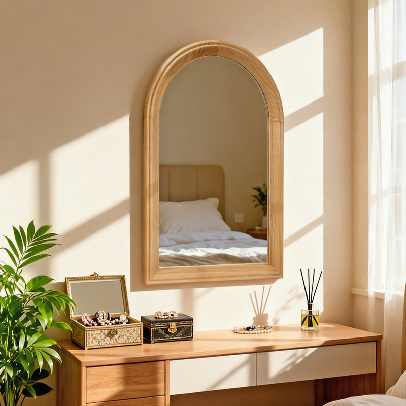 Arched Wood Framed Wall Mirror