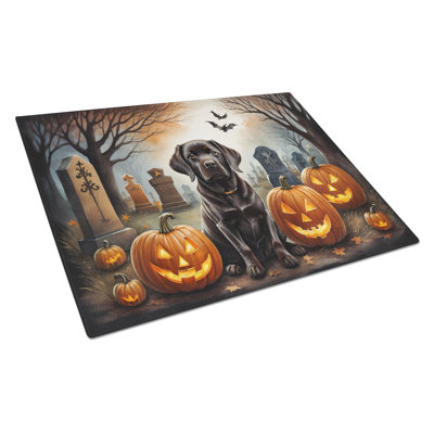 Chocolate Labrador Retriever Spooky Halloween Glass Cutting Board Large