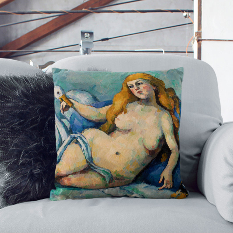 Leda And The Swan Square Throw Cushion, 55cm H x 55cm W x 20cm D, Stone
