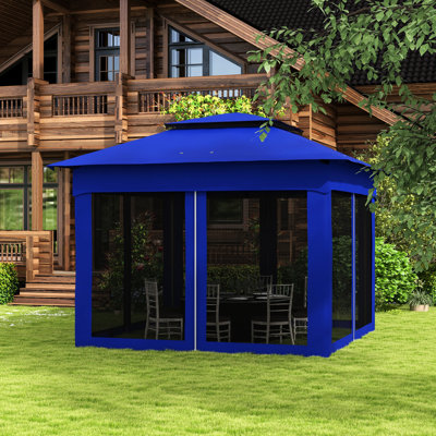 Abri escamotable 11 pi X, pavillon de jardin extérieur avec filet à fermeture à glissière amovible, tente instantanée, tente de patio bleue pour la cour
