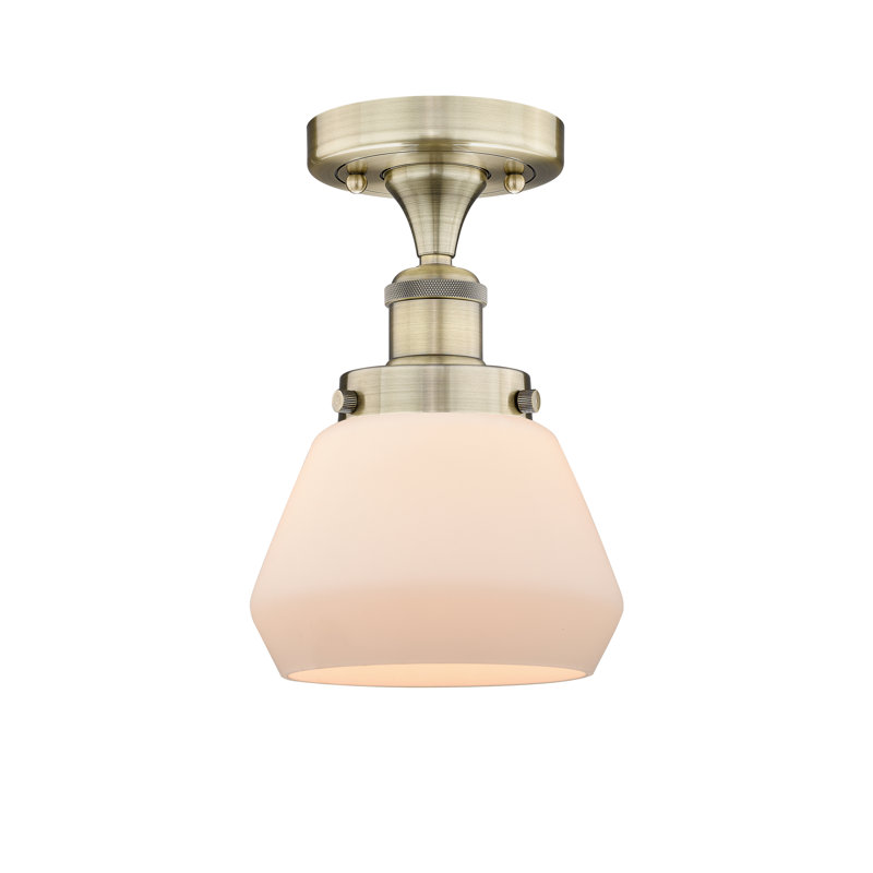 Collymore Glass Semi Flush Mount, Matte White, Antique Brass