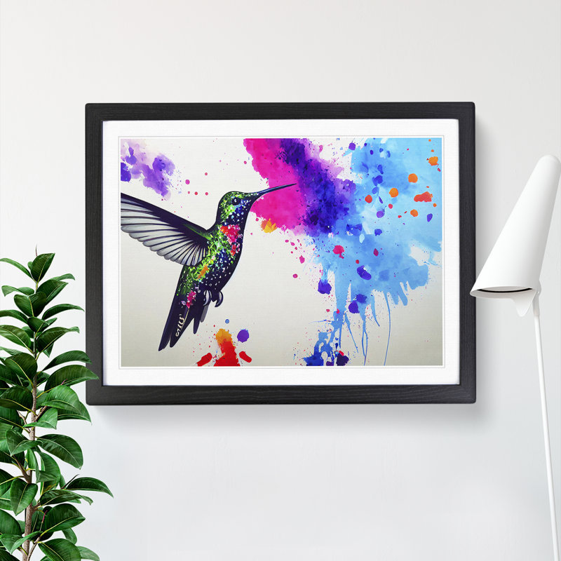 Hummingbird Splash Vol.3 Abstract - Single Picture Frame Painting, 46cm H x 64cm W x 2cm D, Black