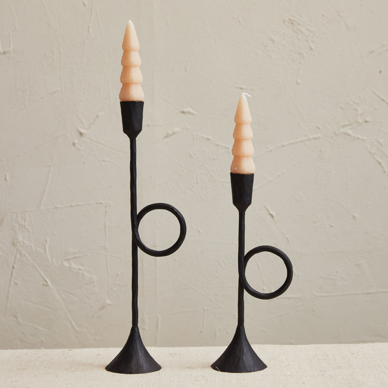 Tall Hand-Forged Cast Metal Taper Candleholder With Handle, 9.5" H x 4" W x 2.75" D
