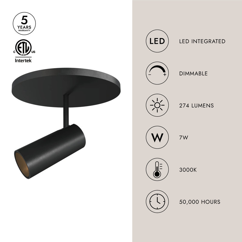 1 - Light LED Spotlight, Black, 3.75" H x 2.38" W