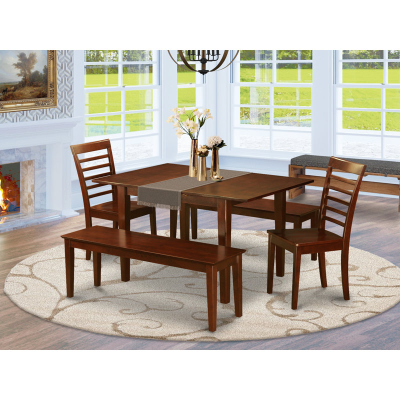 L'ensemble de mobilier de salle à manger 5 pièces comprend une table de cuisine rectangulaire avec rallonge papillon et 2 chaises de salle à manger avec 2 bancs, acajou