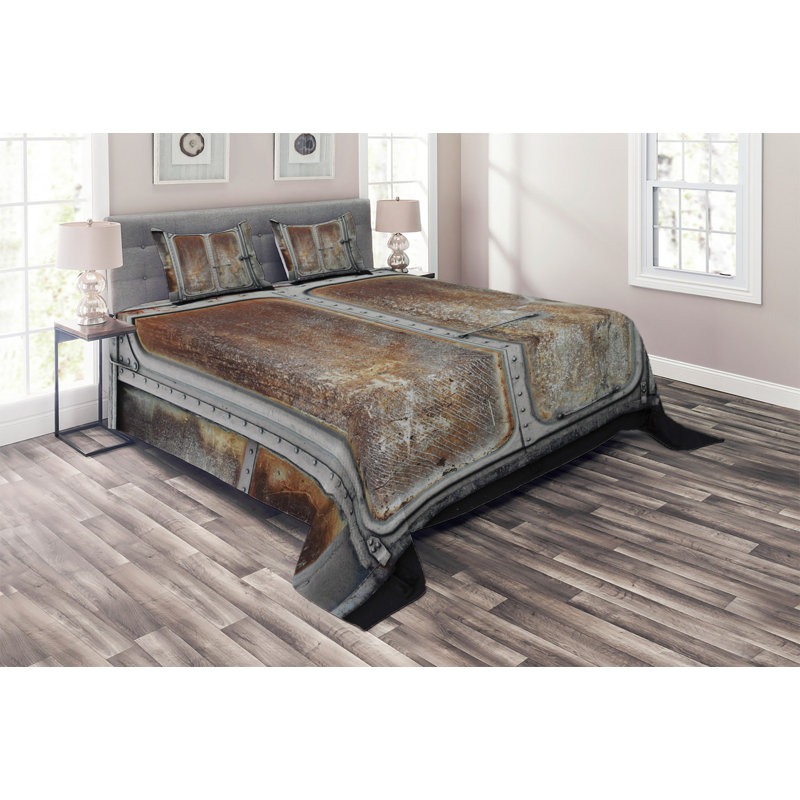 King Size Industrial Train Design Quilted Coverlet Set