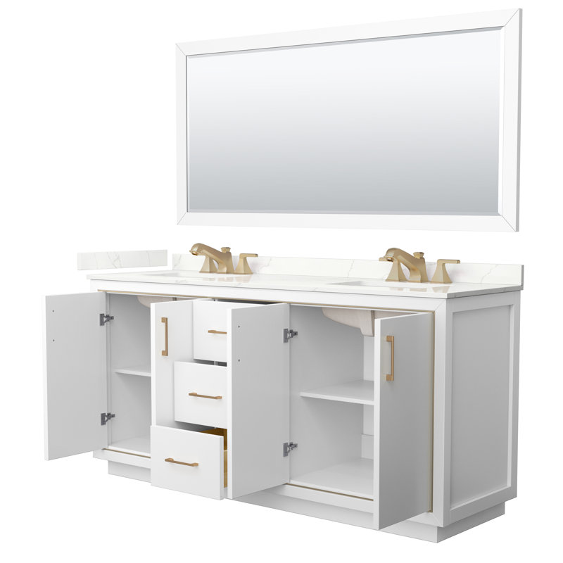 Meuble-lavabo double 72 po avec comptoir en quartz, Gris foncé, Quartz Giotto, Noir mat