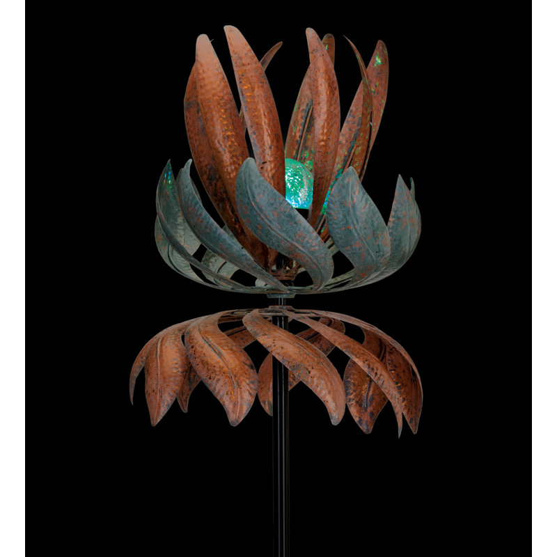 Copper Patina Solar Vertical Wind Spinner with Crackle Glass Ball