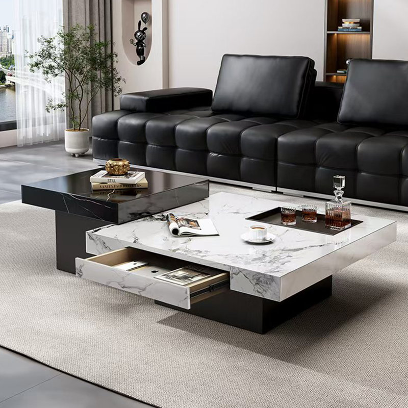 Ensemble de tables basses Luxury Rockboard, Noir / blanc, H 13,8 po x L 31,5 po x l 31,5 po