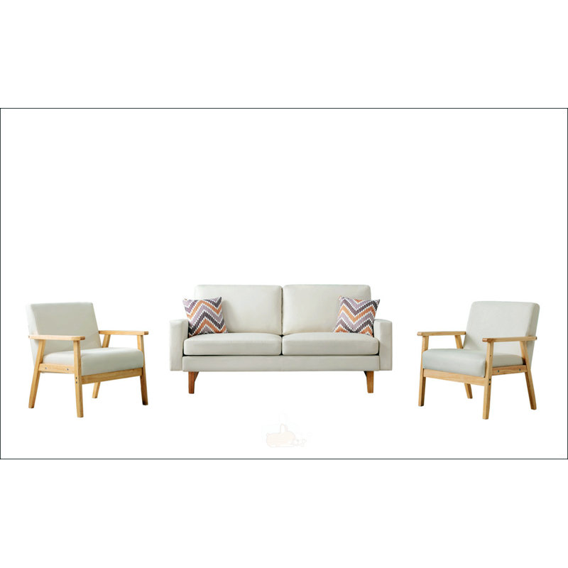 Canapé 70 po en lin et 2 chaises avec 2 coussins décoratifs, Beige