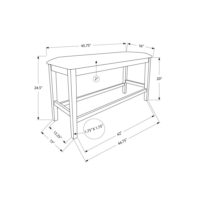 Banc, 42 po rectangulaire, salle à manger, cuisine, rembourré, bois, transitionnel